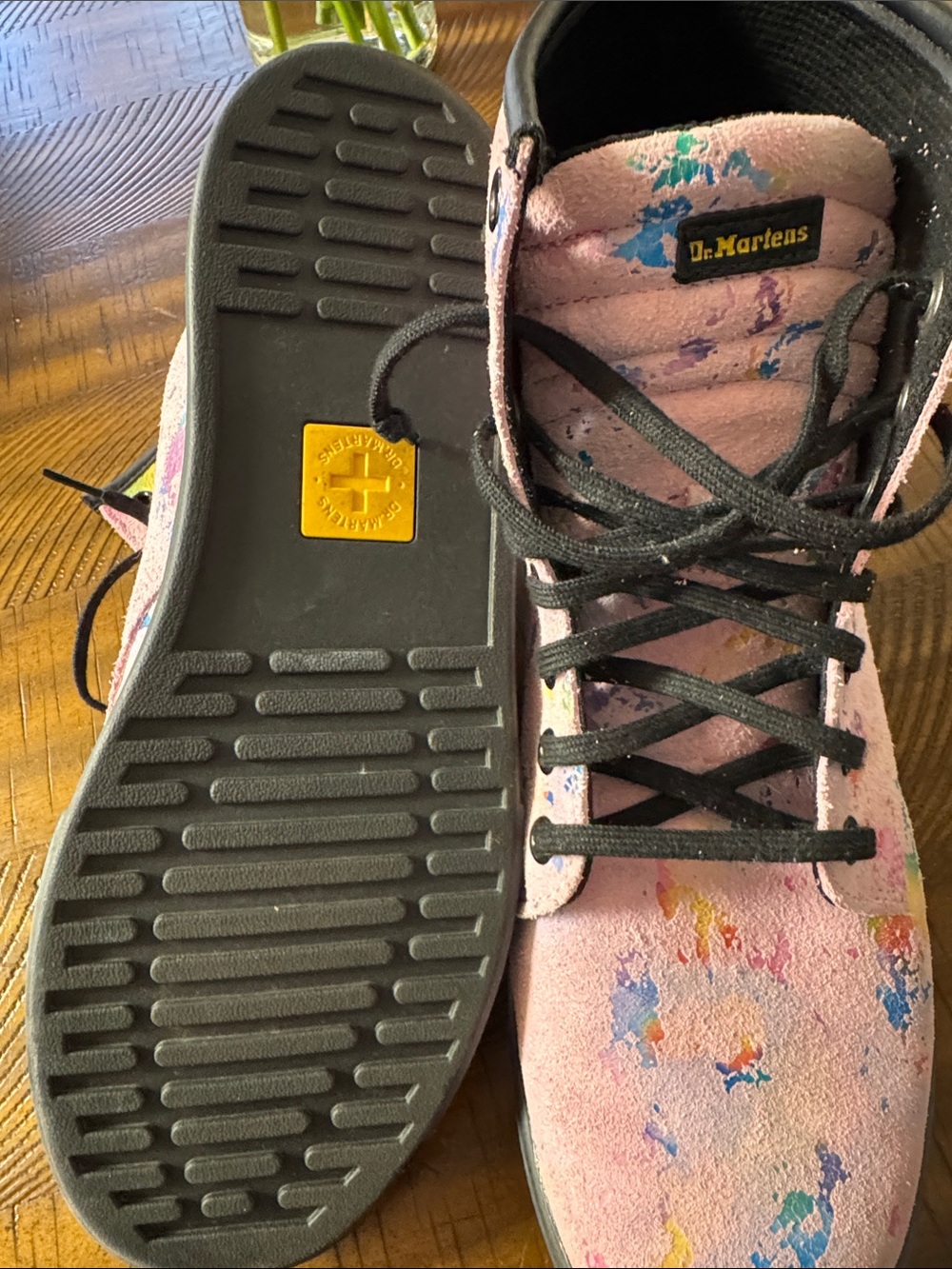 Dr. Martens Pink Multi-Color Paint-Splatter Combat Boots - Picture 13 of 14